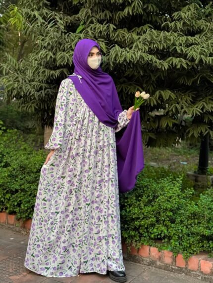 Lavender Noor Abaya | Elegant Floral Modest Collection