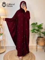 Kaftan Abaya | Stone Work on Dubai Cherry Fabric - Image 2